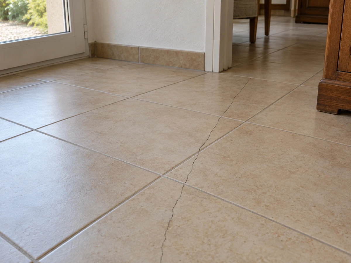 Fente rectiligne qui traverse les carreaux de part en part : photo