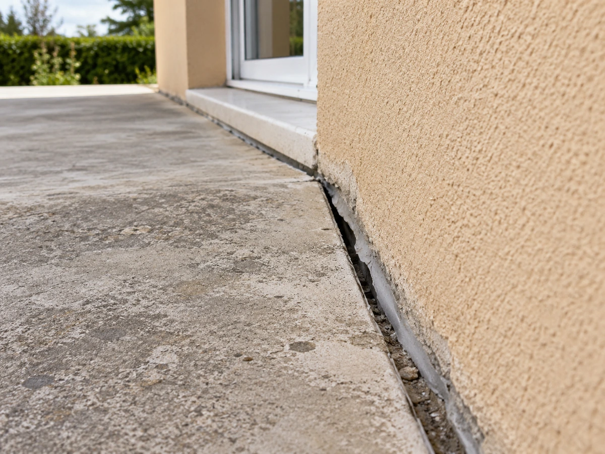 Terrasse qui se décolle du mur et prend de la pente : photo