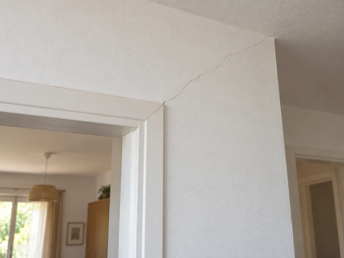 Fissure en diagonale au-dessus d'une porte intérieure : photo