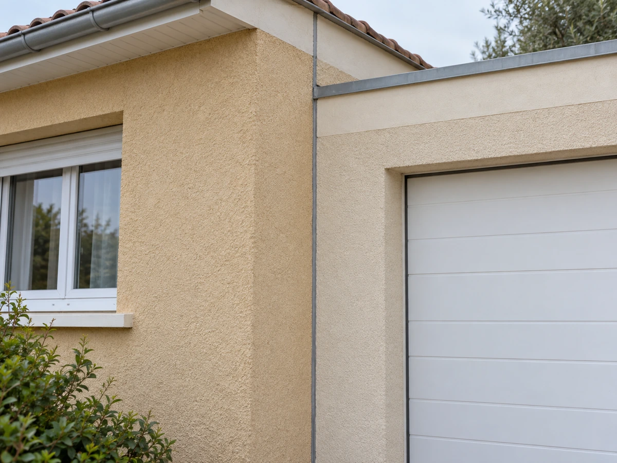 Ligne bien droite à la jonction du garage : un joint, pas une fissure : photo