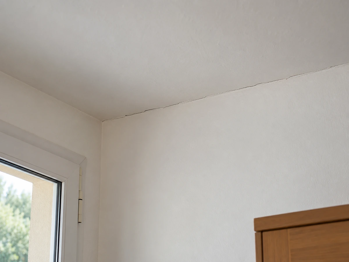 Liseré ouvert au raccord du plafond et du mur : photo