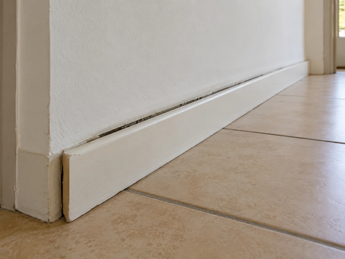 Plinthe décollée au pied d'un mur doublé : photo